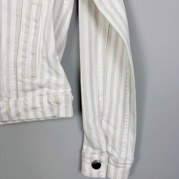FRAME DENIM | Le Vintage Courtyard Stripe Denim Jscket Tan White Women’s Size XS - Picture 7 of 12